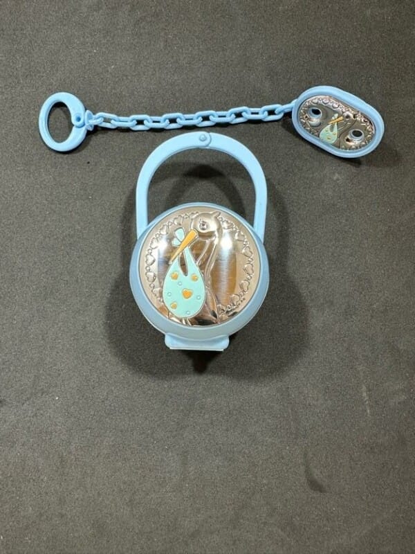 Portaciuccio Cicogna  In Argento Celeste