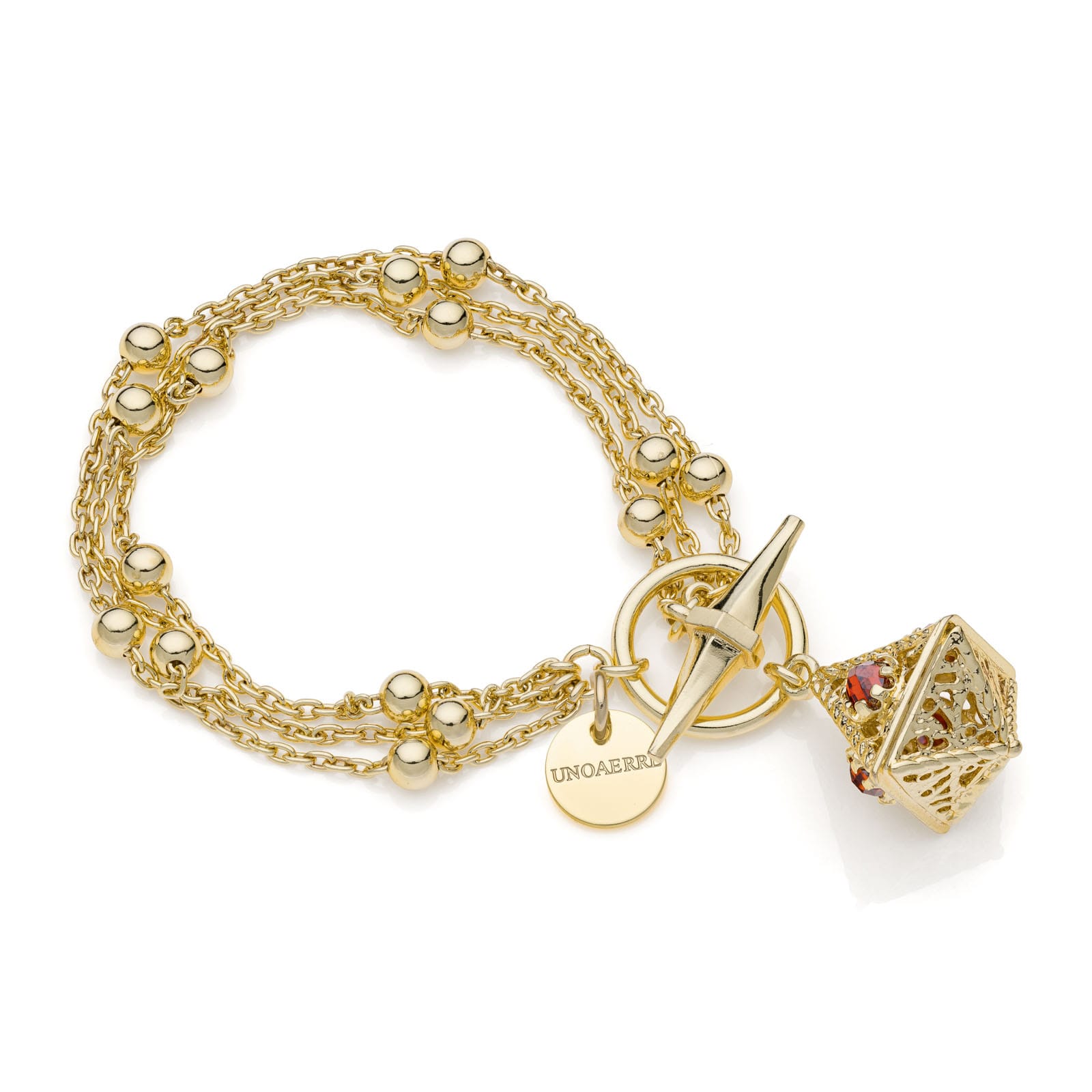 bracciale dorato pendente con pietre rosse Unoaerre 2326