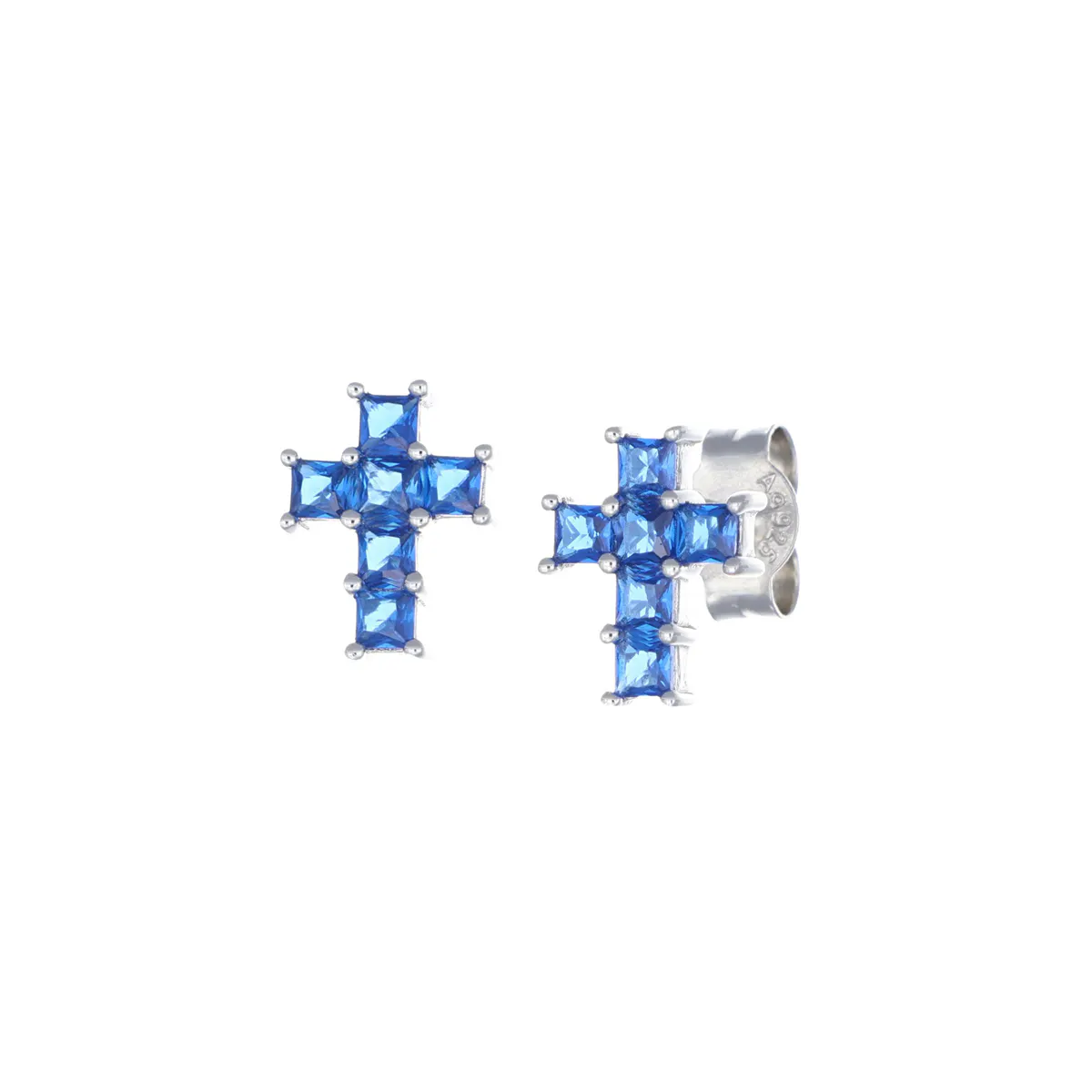 orecchini da donna croce di zirconi blu amen ECQBBL