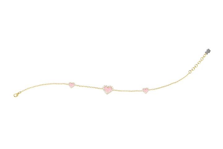 Bracciale Nanàn Bimba In Argento Con Tre Cuori Rosa E Zirconi