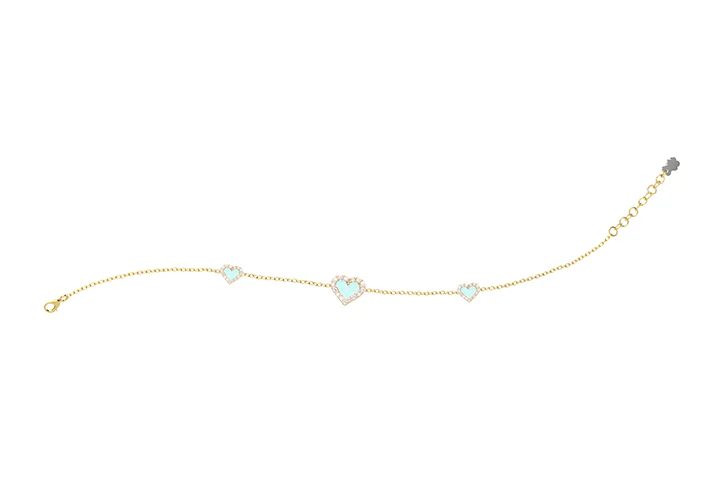 Bracciale Nanàn Bimba In Argento 925 Placcato Oro Con Cuori Azzurri E Zirconi