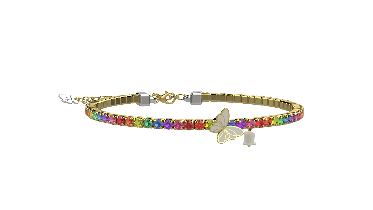 Bracciale Tennis Nanàn Bijou Multicolor In Argento Dorato