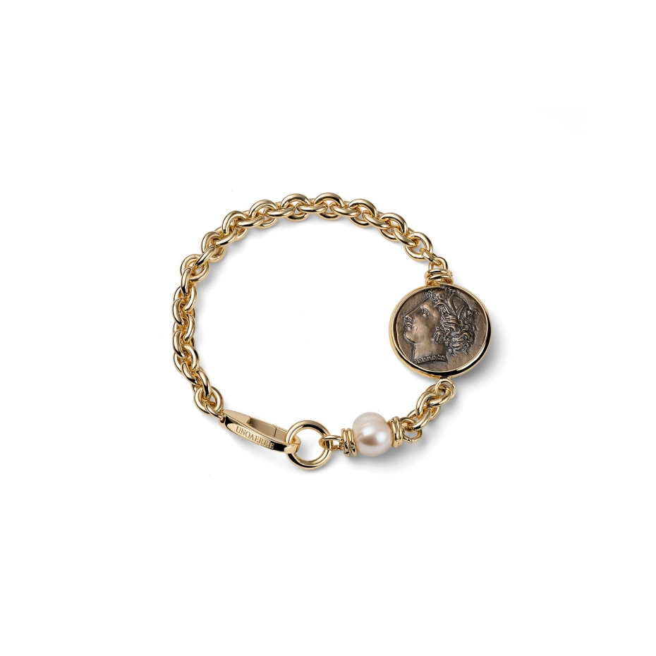 bracciale da donna dorato con medaglia greca unoaerre 2876