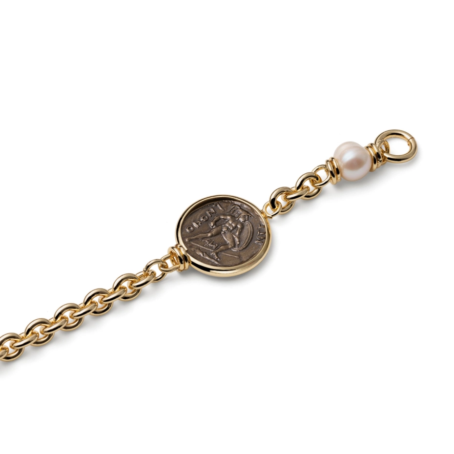 bracciale da donna dorato con medaglia greca unoaerre 2876